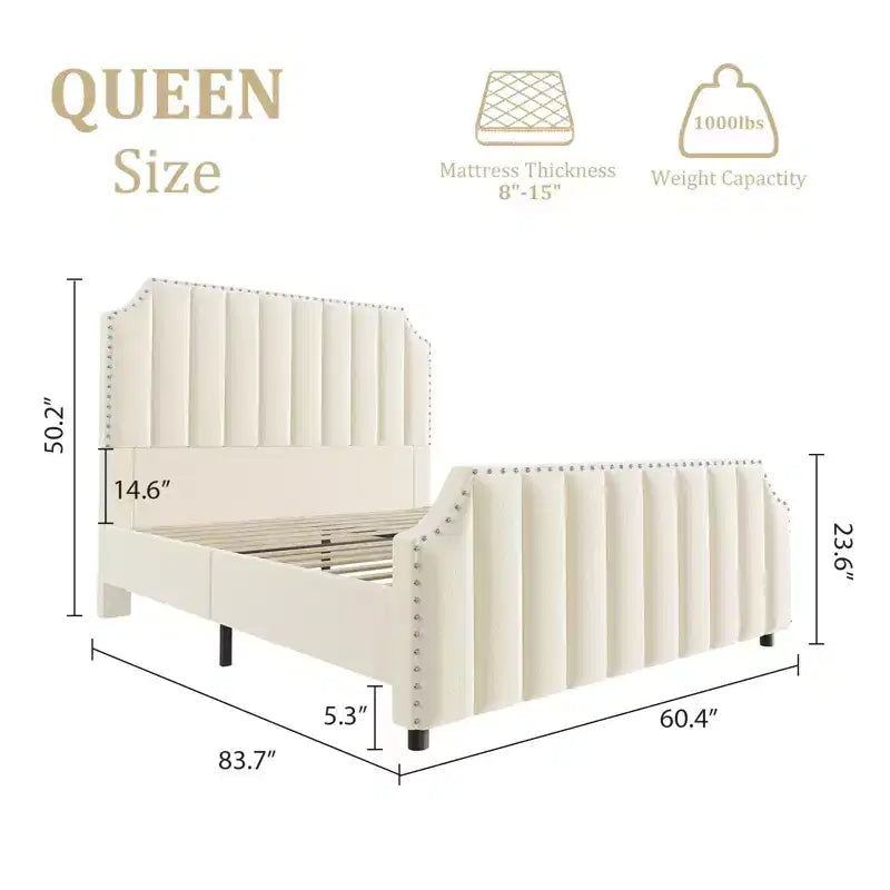 Cadre de lit King en velours, tête de lit et pied de lit de 127,5 cm de hauteur, cadre de lit plateforme rembourré