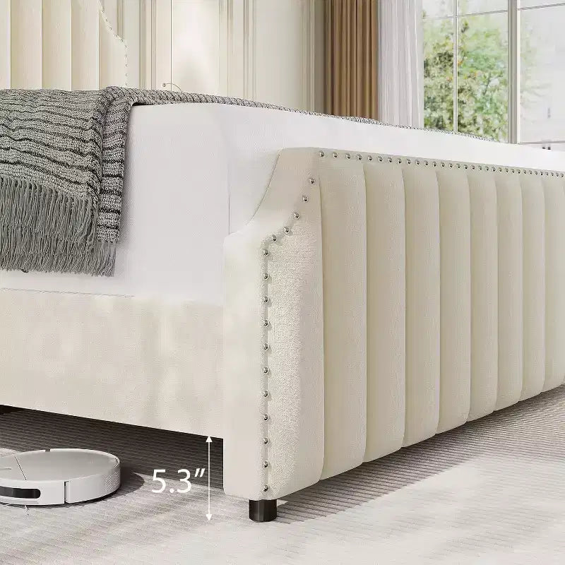 Cadre de lit King en velours, tête de lit et pied de lit de 127,5 cm de hauteur, cadre de lit plateforme rembourré