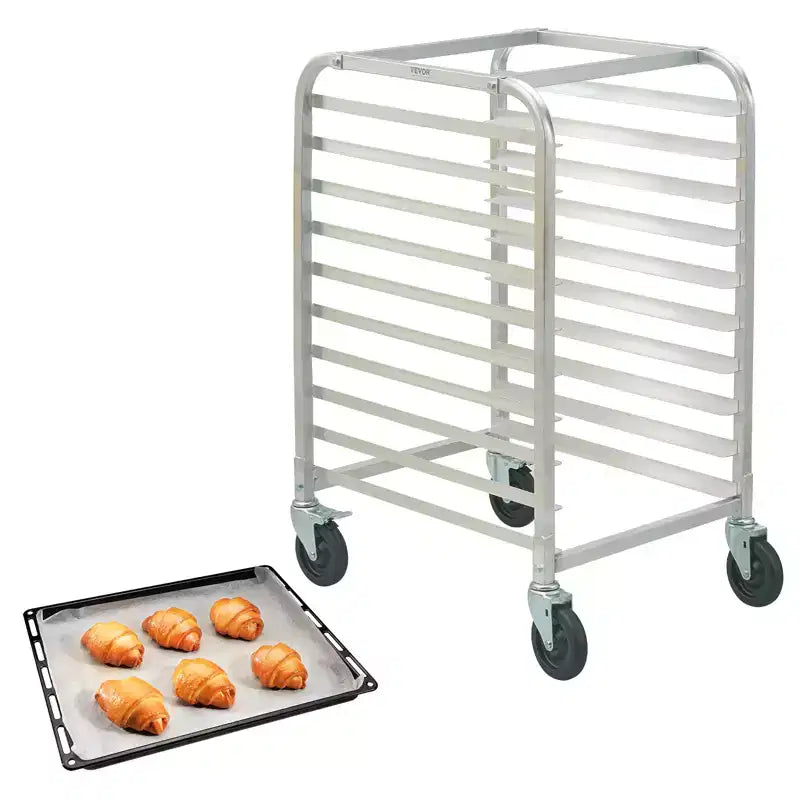 VEVOR Bun Pan Rack, 10-Tier Commercial Bakery Racks with Brake Wheels, Aluminum Racking Trolley Storage for Half & Full Sheet, 26L x 20.3W x 39H