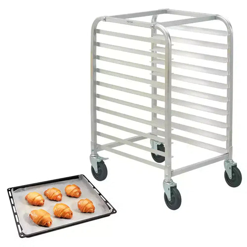 VEVOR Bun Pan Rack, 10-Tier Commercial Bakery Racks with Brake Wheels, Aluminum Racking Trolley Storage for Half & Full Sheet, 26L x 20.3W x 39H