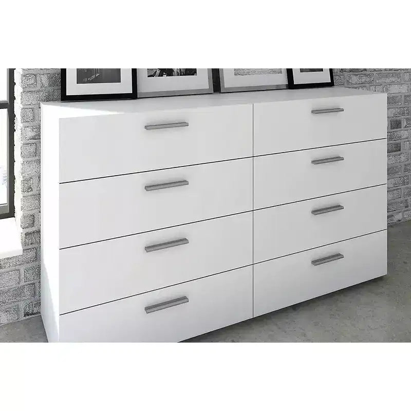 Commode double à 8 tiroirs Blanc contemporain