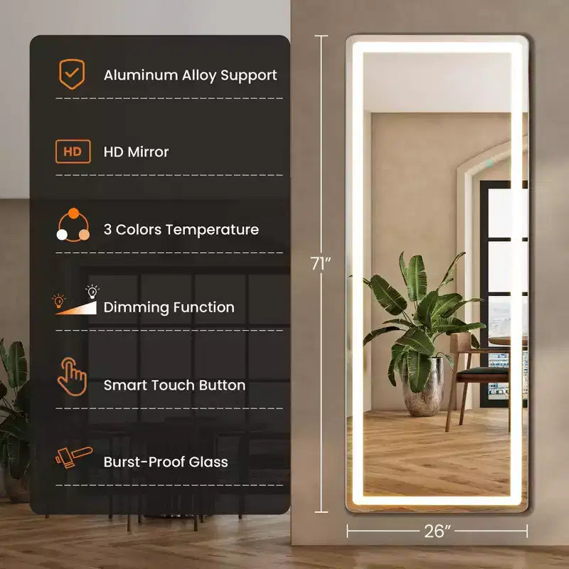 Miroir de salle de bain LED haut 71x26 pouces, miroir mural anti-buée avec haut-parleur Bluetooth, blanc