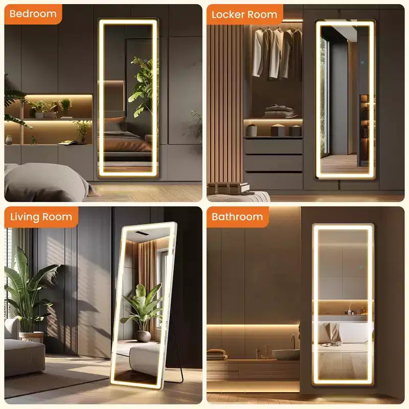 Miroir de salle de bain LED haut 71x26 pouces, miroir mural anti-buée avec haut-parleur Bluetooth, blanc