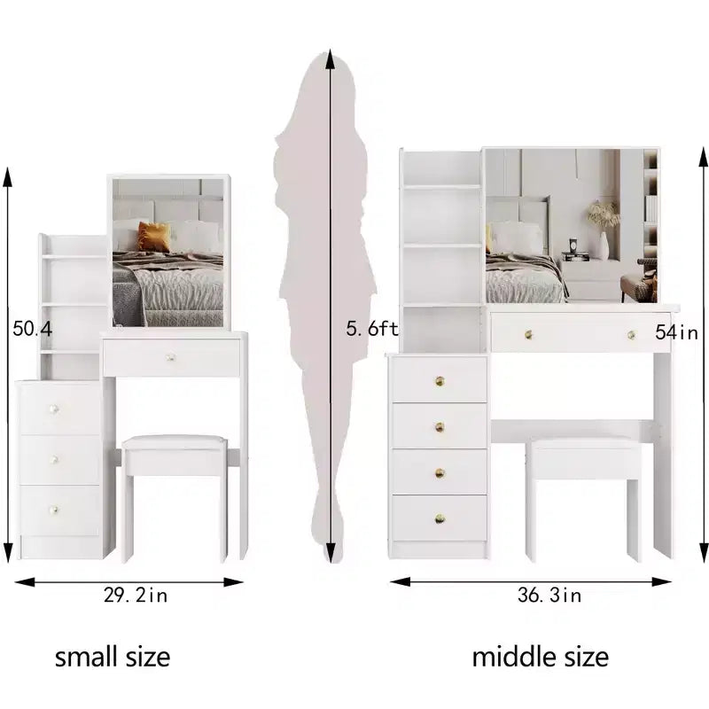 Table de toilette miroir avec lumières et table, petite table de chevet de 29,2 pour espace restreint