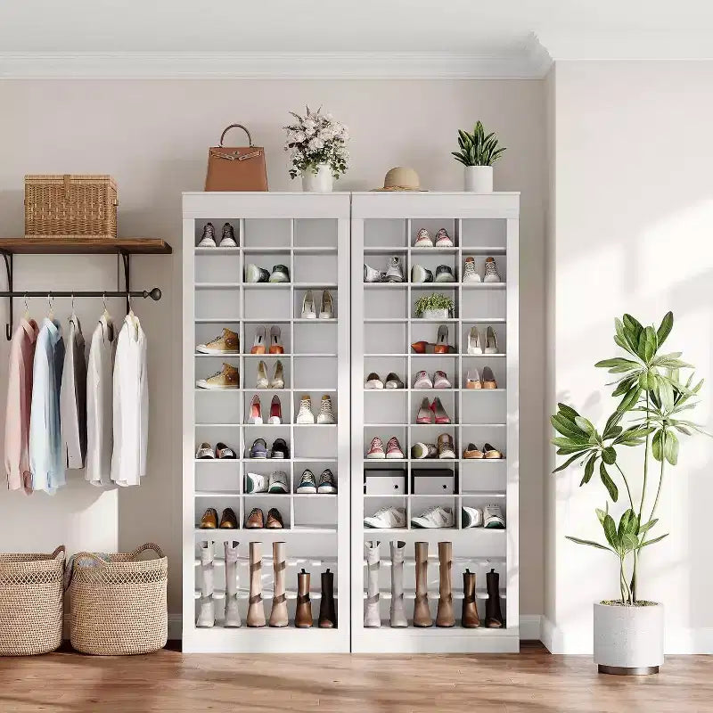 Porte-manteau avec banc, 15 casiers à chaussures et 5 patères, Meuble de rangement à chaussures pour entrée