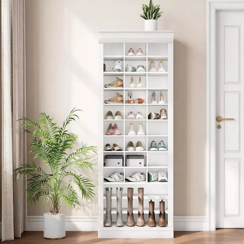 Porte-manteau avec banc, 15 casiers à chaussures et 5 patères, Meuble de rangement à chaussures pour entrée