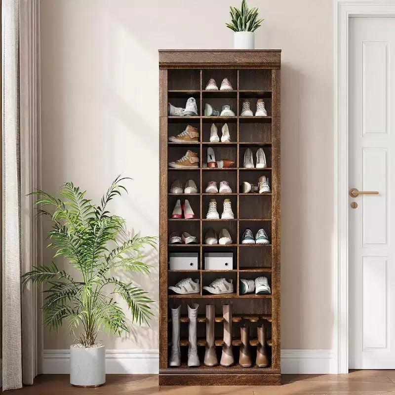 Porte-manteau avec banc, 15 casiers à chaussures et 5 patères, Meuble de rangement à chaussures pour entrée