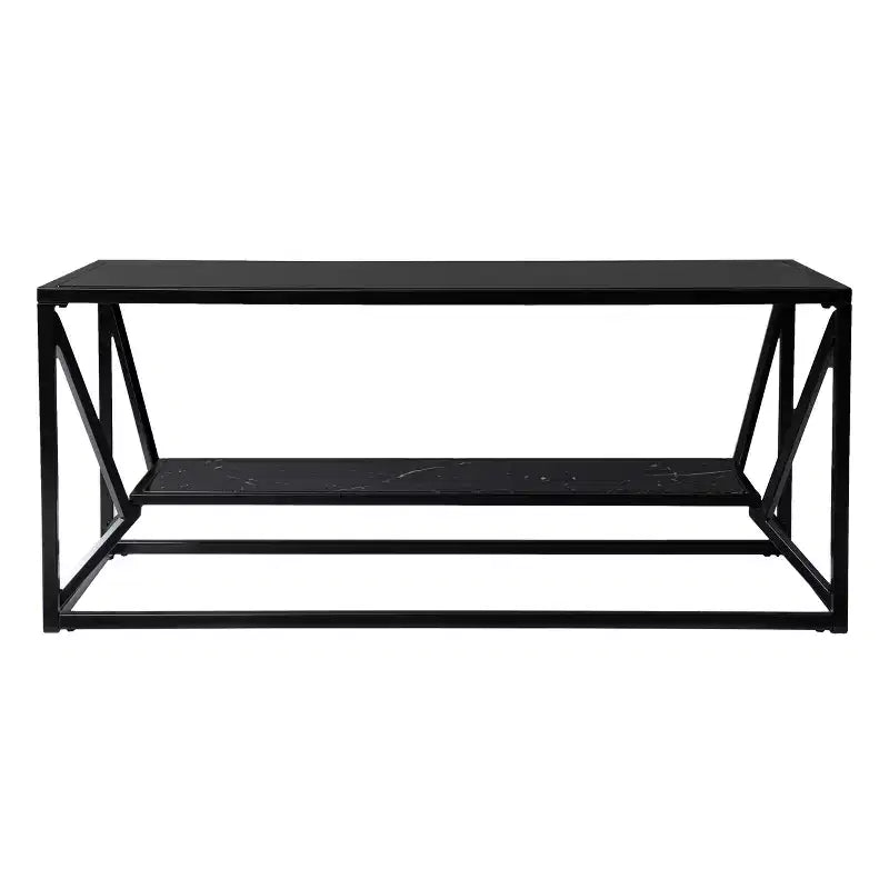 Argall Glass-Top Cocktail Table with Storage - Black - SEI