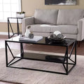 Table basse cocktail avec plateau en verre et rangement, noir