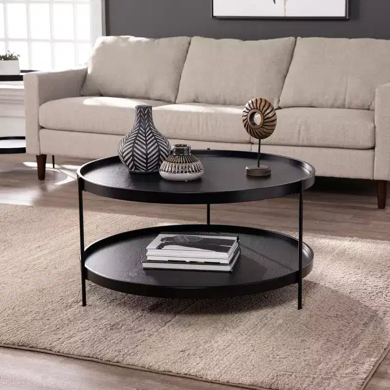 Table basse ronde de style ferme noire