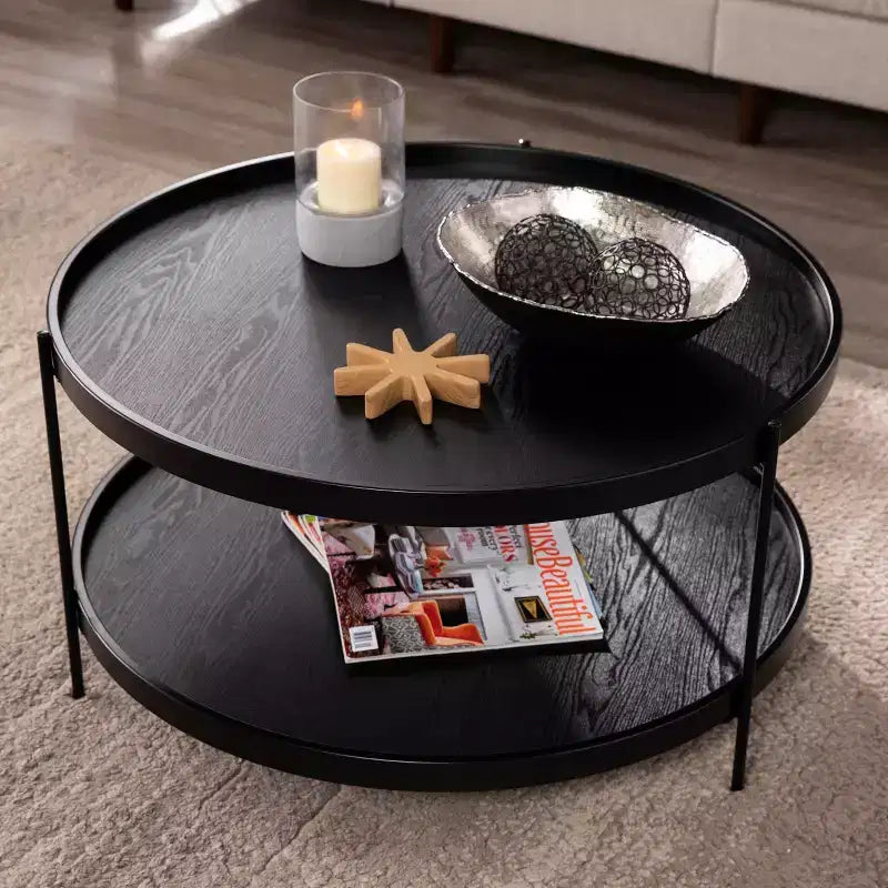 Table basse ronde de style ferme noire