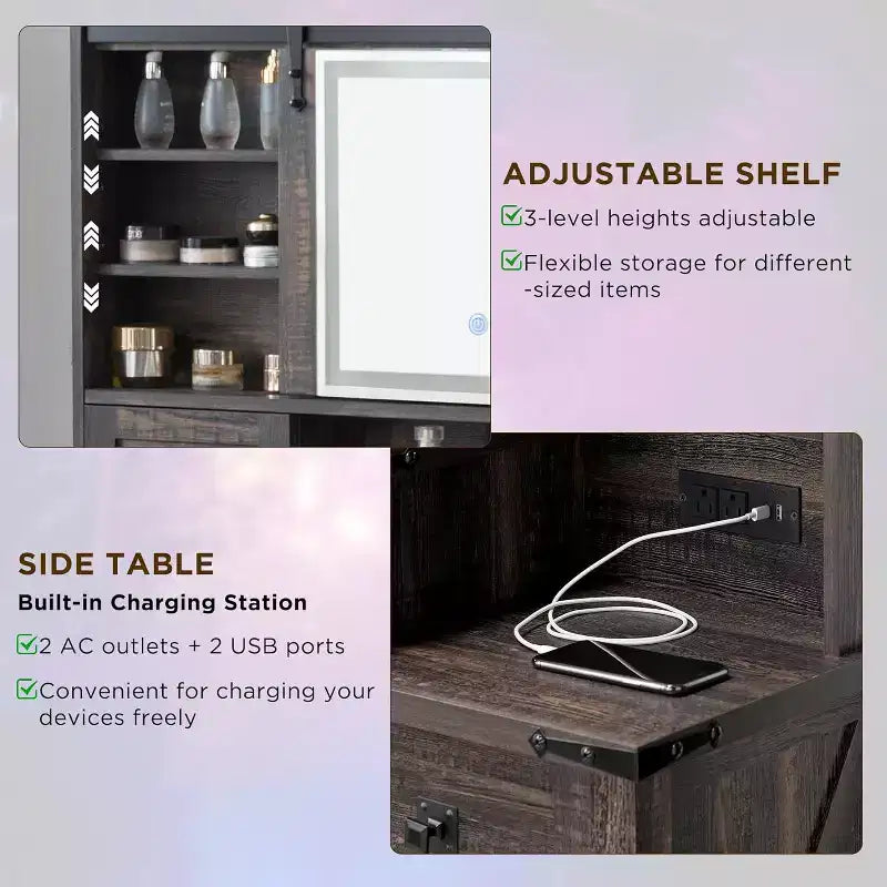 Coiffeuse de ferme avec miroirs coulissants haute définition et station de recharge