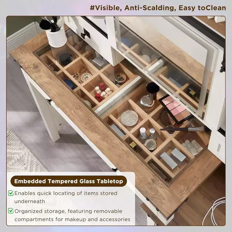 Coiffeuse de ferme avec miroirs coulissants haute définition et station de recharge