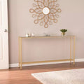 Console étroite et longue avec plateau miroir doré