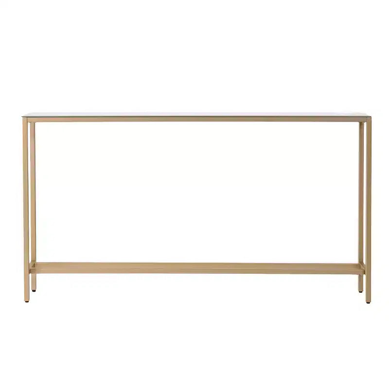 Console étroite et longue avec plateau miroir doré