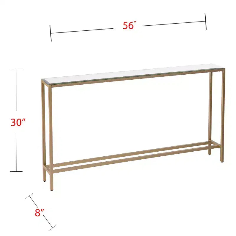 Console étroite et longue avec plateau miroir doré