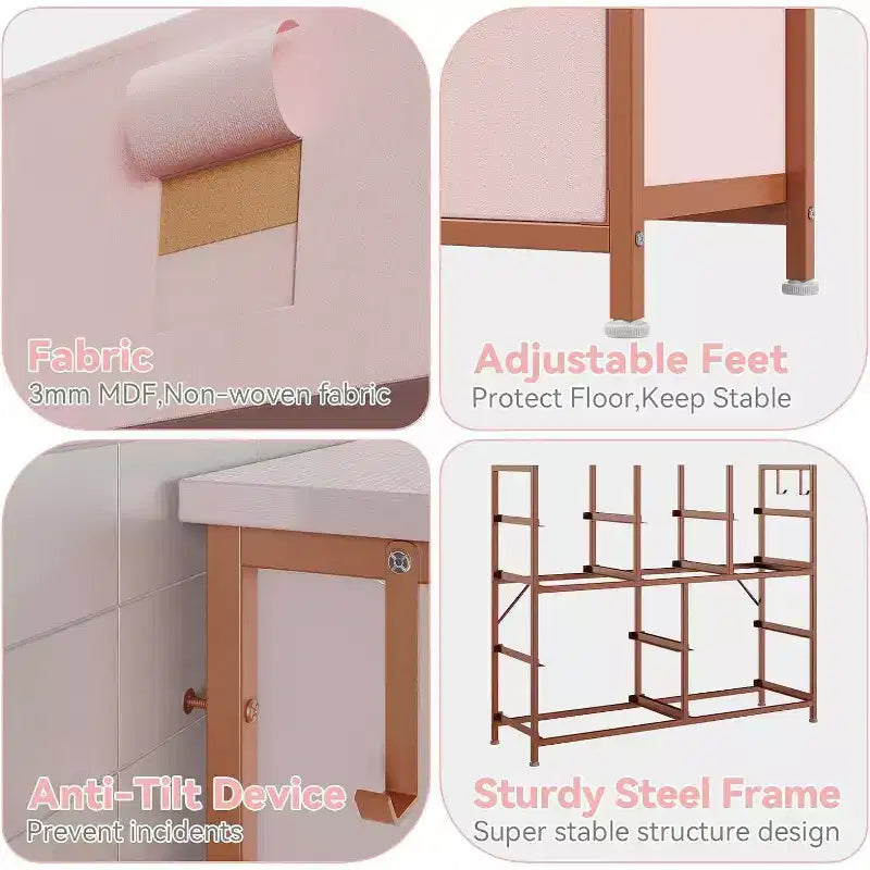 Commode en tissu à 10 tiroirs avec plateau en bois, poches latérales et crochets pour chambre à coucher