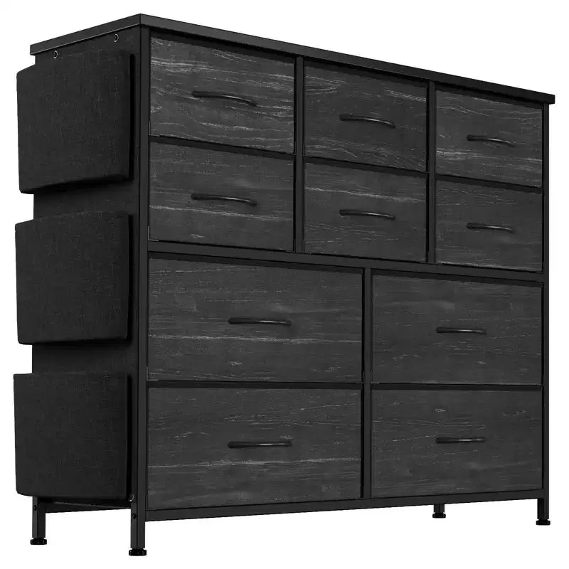 Commode en tissu à 10 tiroirs avec plateau en bois, poches latérales et crochets pour chambre à coucher