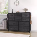 10-Drawer Fabric Dresser with Wood Tabletop, Side Pockets & Hooks for Bedroom, Closet or Hallway