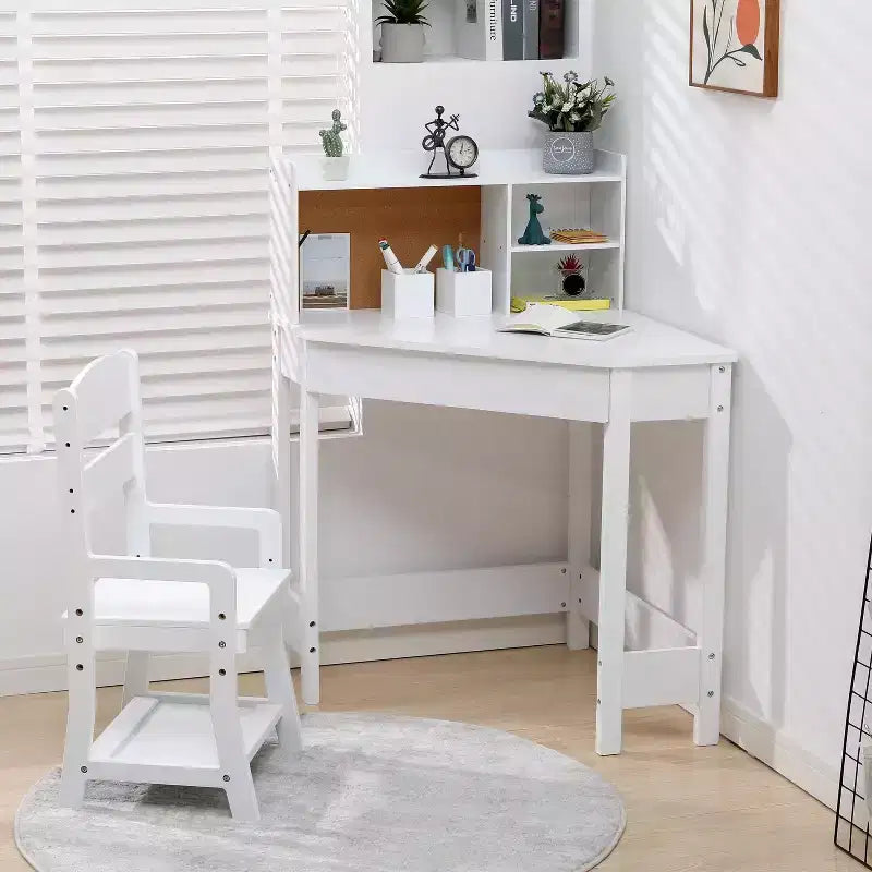 Bureau d'étude et chaise pour enfants, table d'étude d'angle pour enfants avec étagère supérieure