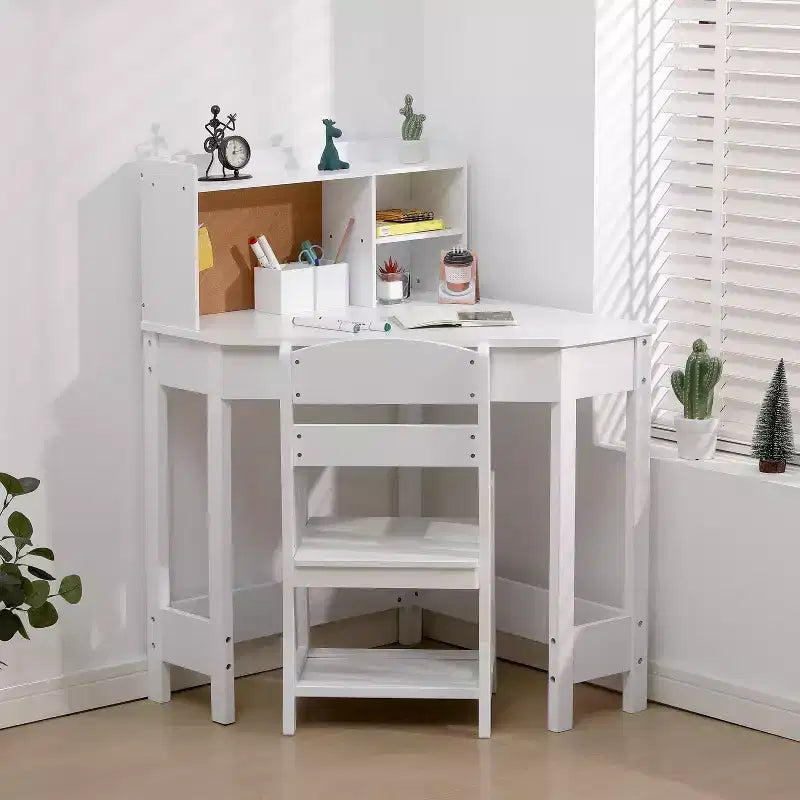 Bureau d'étude et chaise pour enfants, table d'étude d'angle pour enfants avec étagère supérieure