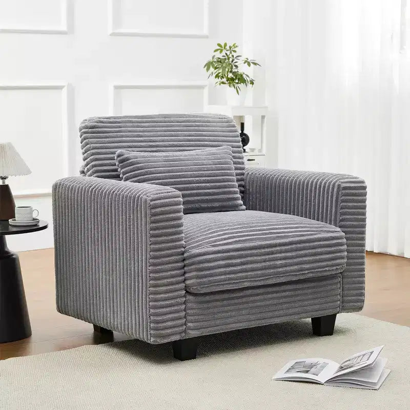Fauteuil d'appoint surdimensionné en velours côtelé, fauteuil de canapé avec grande assise et accoudoirs larges