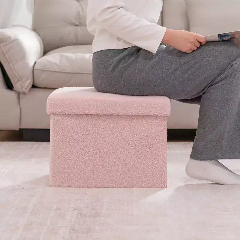Banc de rangement pliant en similicuir d'agneau, coffre à jouets, repose-pieds