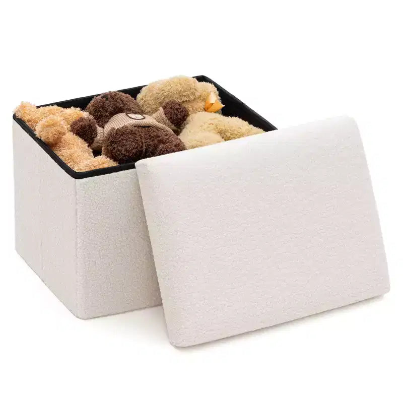 Banc de rangement pliant en similicuir d'agneau, coffre à jouets, repose-pieds