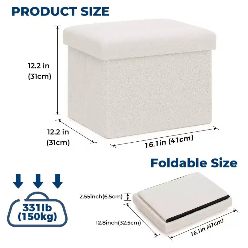 Banc de rangement pliant en similicuir d'agneau, coffre à jouets, repose-pieds