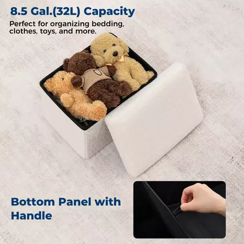 Banc de rangement pliant en similicuir d'agneau, coffre à jouets, repose-pieds