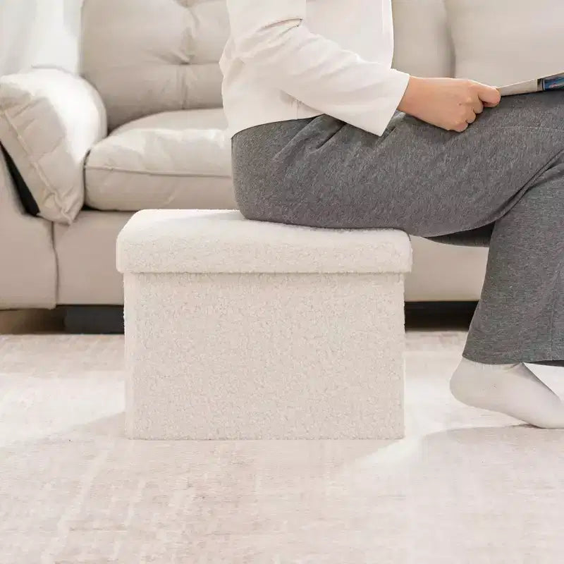Banc de rangement pliant en similicuir d'agneau, coffre à jouets, repose-pieds