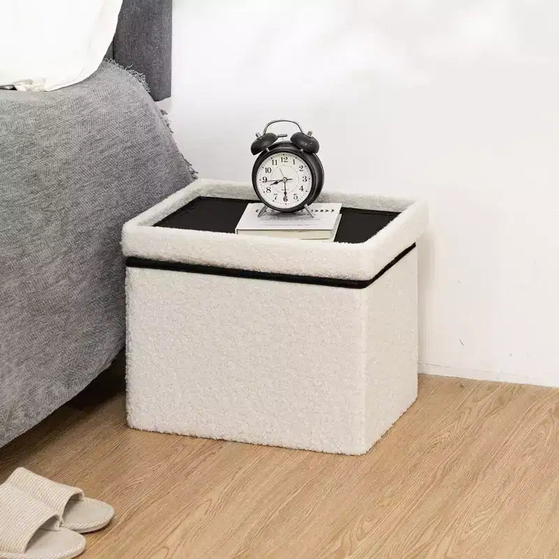 Banc de rangement pliant en similicuir d'agneau, coffre à jouets, repose-pieds
