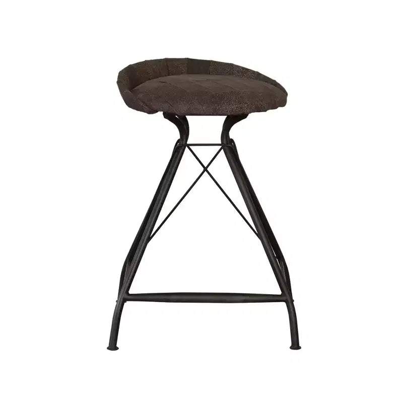HomeRoots 25 Brown and Black Leather and Iron Low Back Counter Height Swivel Bar Chair