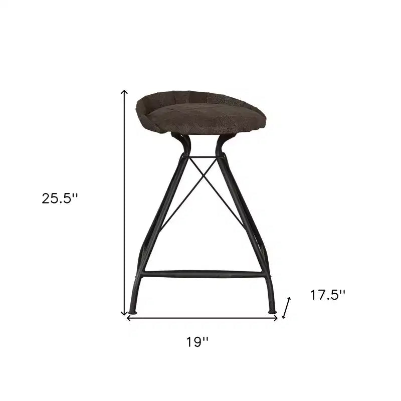 Chaise de bar pivotante en cuir marron et noir et fer à dossier bas hauteur comptoir