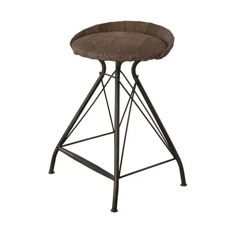 Chaise de bar pivotante en cuir marron et noir et fer à dossier bas hauteur comptoir
