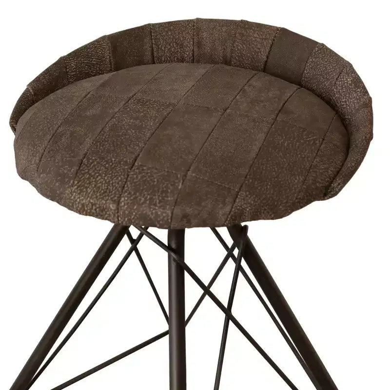 Chaise de bar pivotante en cuir marron et noir et fer à dossier bas hauteur comptoir