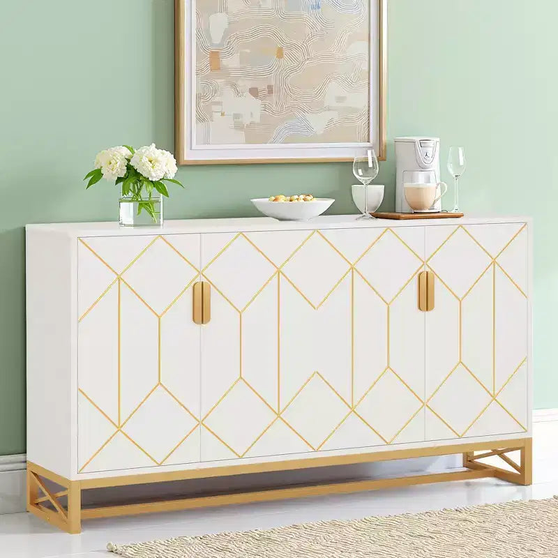 MAYEERTY Luxurious White & Gold Buffet Cabinet Modern Contemporary Stylish Design