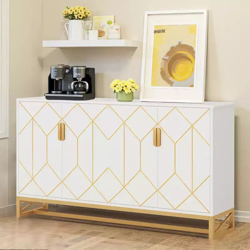 Bahut blanc et or luxueux Design moderne contemporain élégant