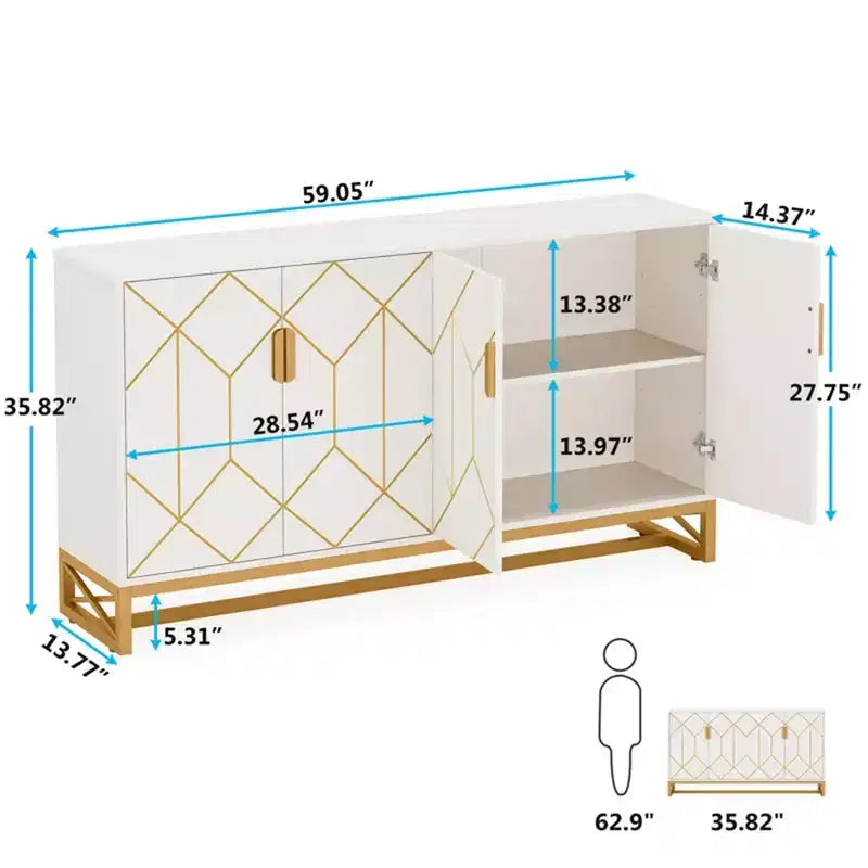 Bahut blanc et or luxueux Design moderne contemporain élégant