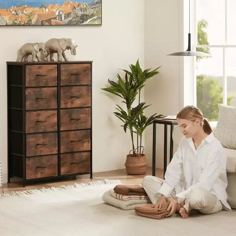 Commode à tiroirs avec cadre en métal et plateau en bois