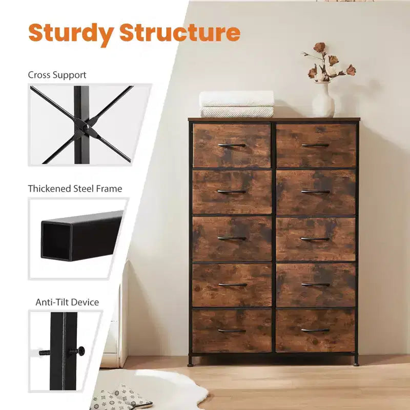Commode à tiroirs avec cadre en métal et plateau en bois