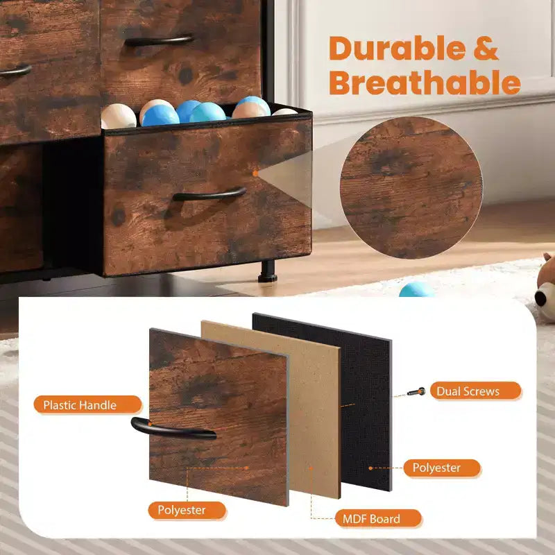 Commode à tiroirs avec cadre en métal et plateau en bois