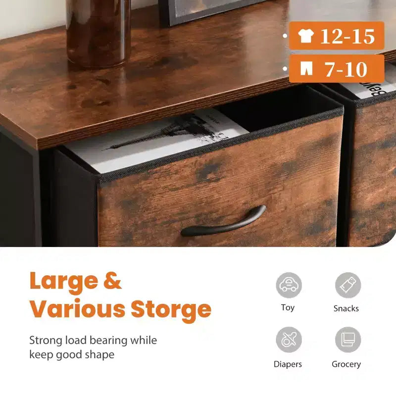 Commode à tiroirs avec cadre en métal et plateau en bois