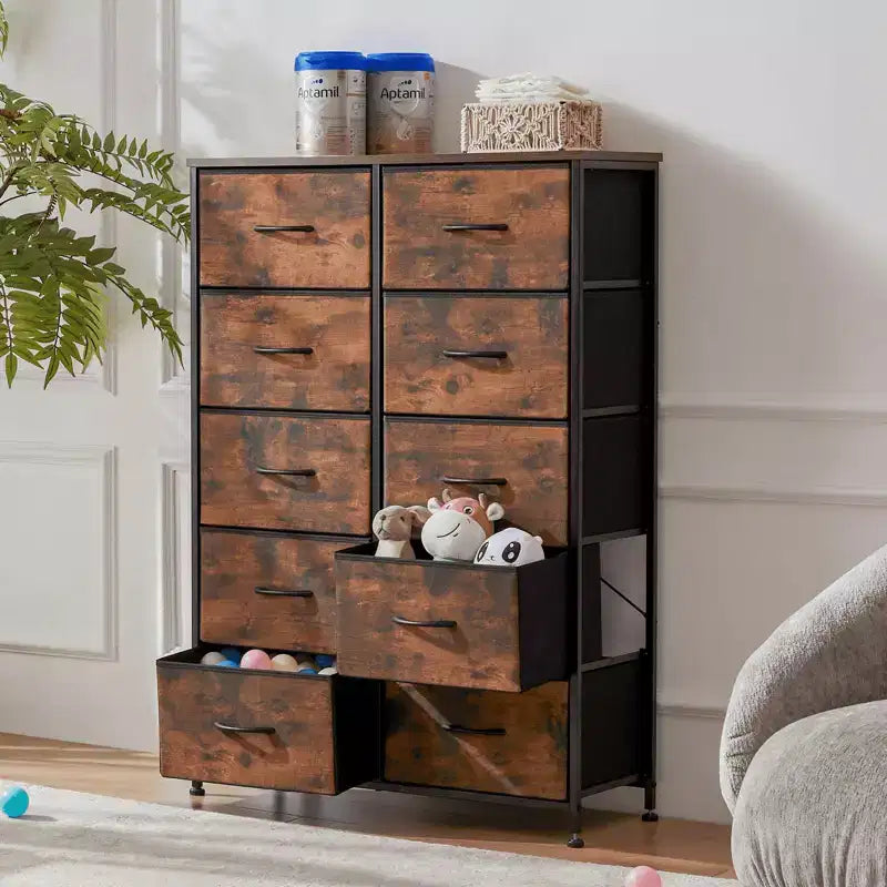 Commode à tiroirs avec cadre en métal et plateau en bois