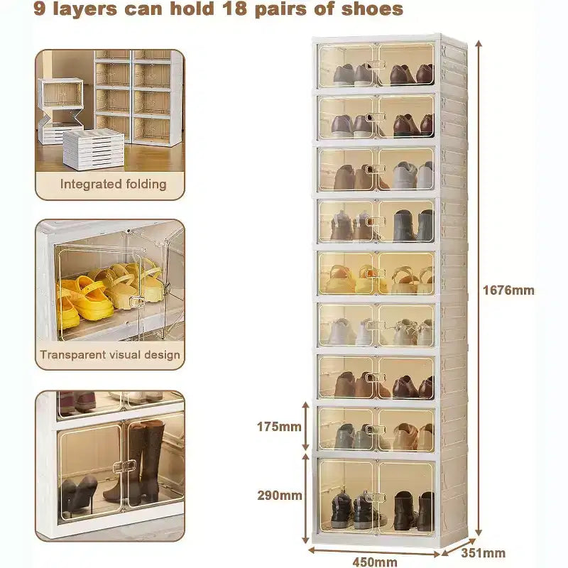 Étagère à chaussures pliable 6 ou 9 niveaux, organisateur de rangement empilable avec aimant