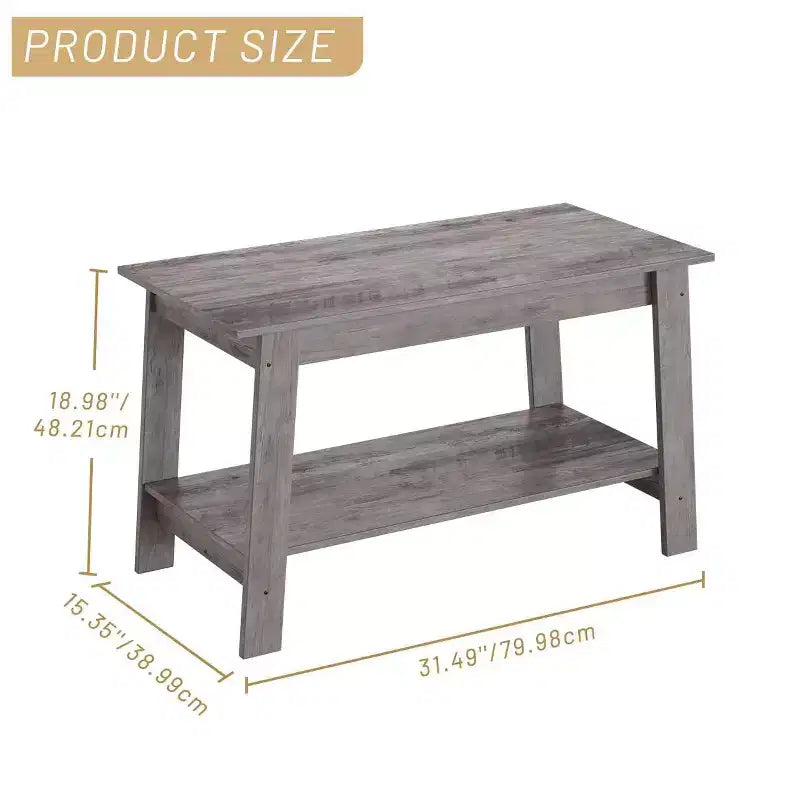 Table basse à 2 niveaux pour salon, Table basse avec étagère de rangement