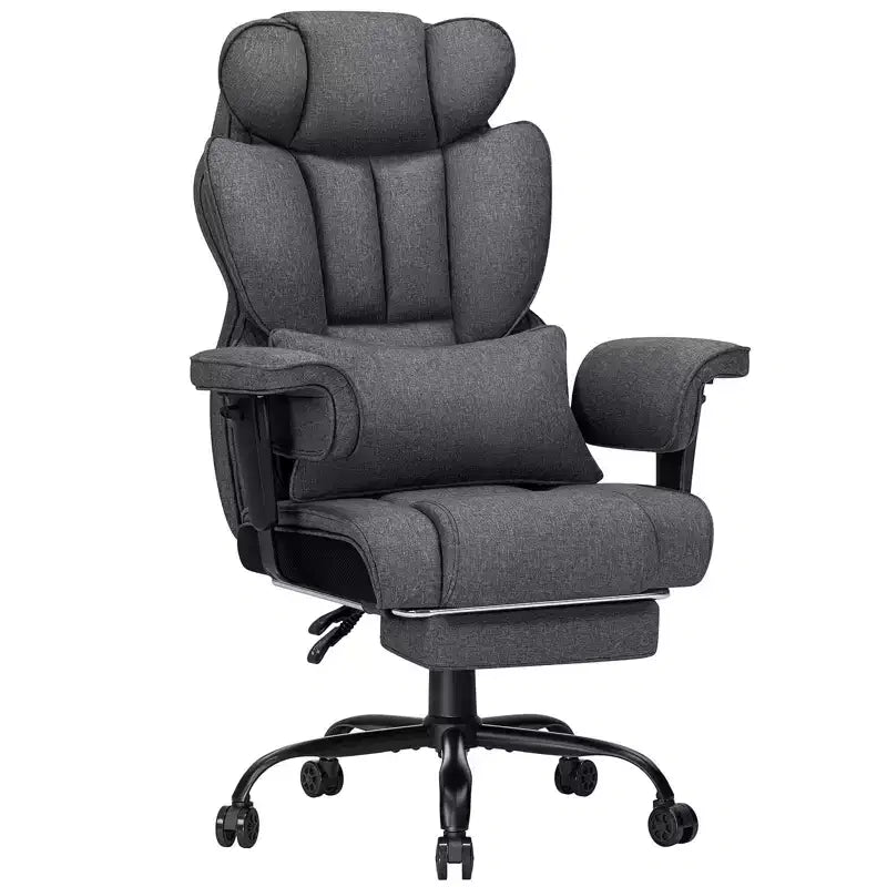 Hoffree Big & Tall Executive Linen Ergonomic Office Chair 450Lbs with 2-Point Massage Lumbar Support & Footrest Gray