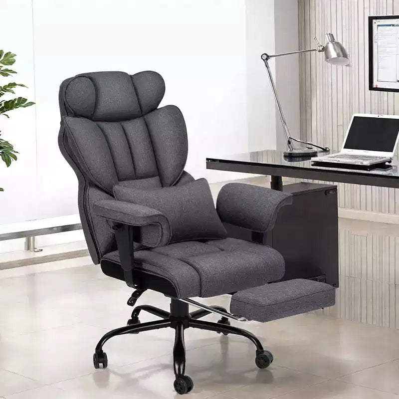Chaise de bureau ergonomique en lin pour grandes tailles, 450 lb avec 2 points