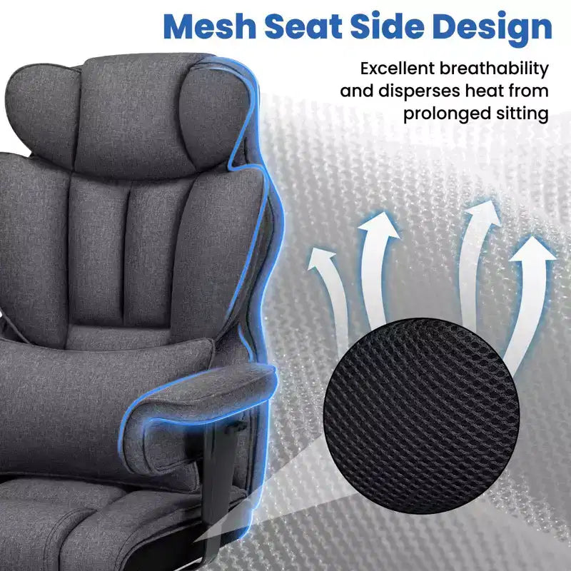 Chaise de bureau ergonomique en lin pour grandes tailles, 450 lb avec 2 points