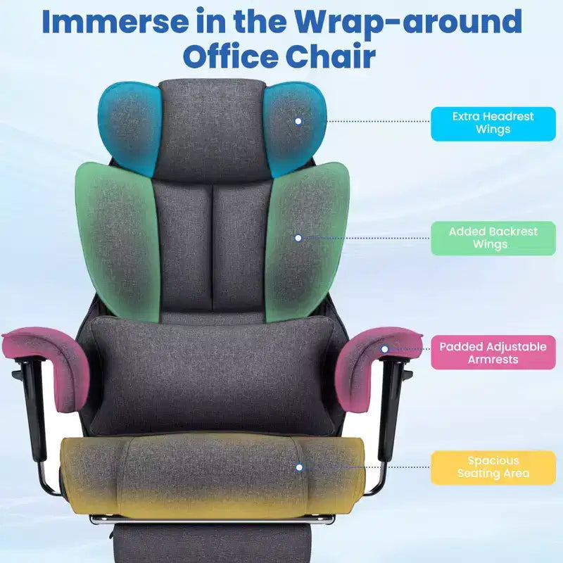 Chaise de bureau ergonomique en lin pour grandes tailles, 450 lb avec 2 points